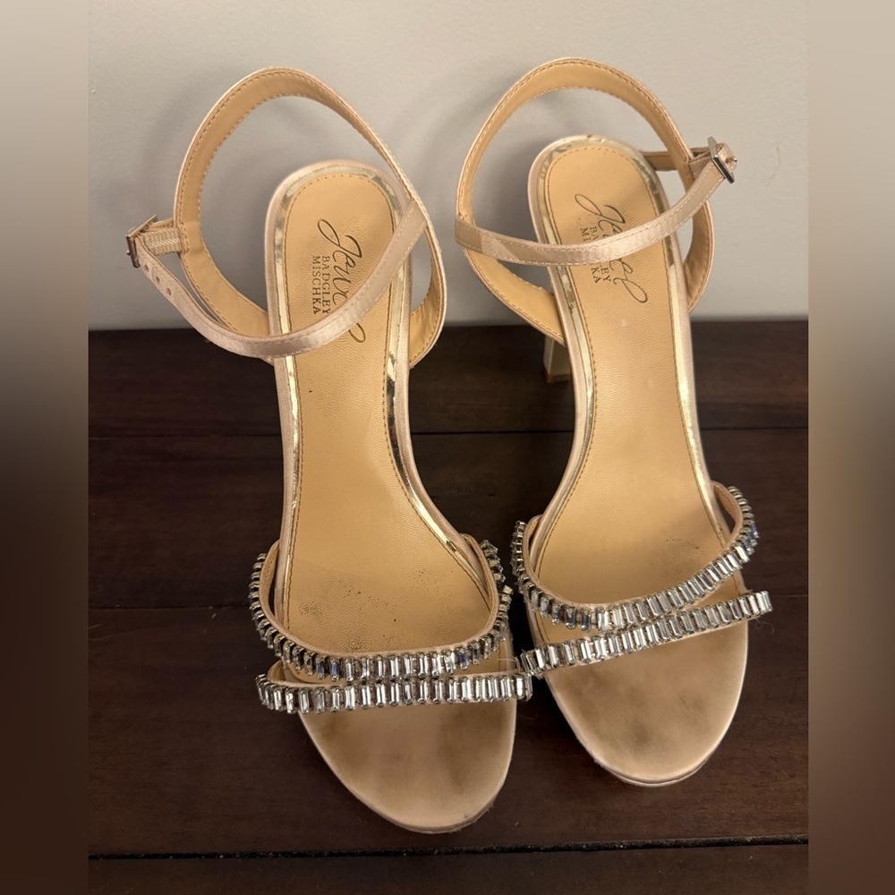 Jewel Badgley Mischka Rhinestone Strappy Heels — Size 7.5